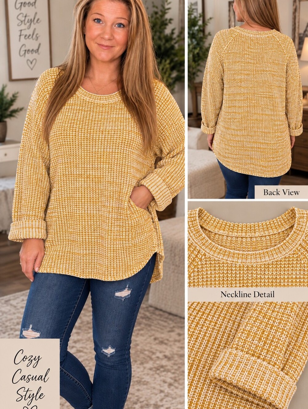 Textured Crewneck Sweater in Yellow